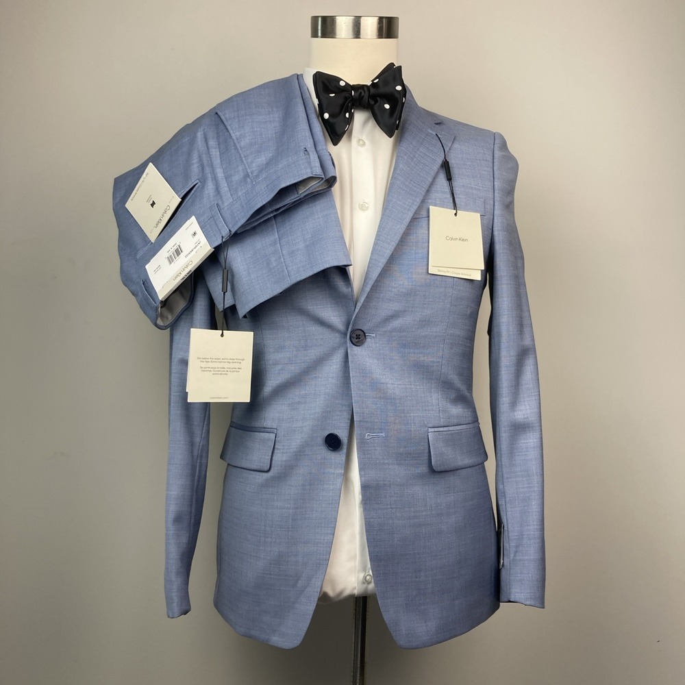 Calvin Klein Men's Skinny Fit Wool Blend 2-pc Suit Blue Jacket 36R Pants 30W 32L